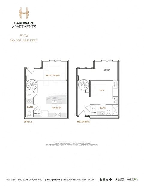 Floor plan for 1 bed, 1.5 baths, 865 sqft